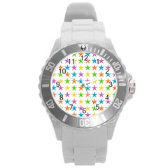 Star Pattern Design Decoration Round Plastic Sport Watch (L)