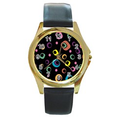 Abstract Background Retro Round Gold Metal Watch by Sapixe