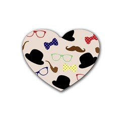 Moustache Hat Bowler Bowler Hat Rubber Coaster (heart)  by Sapixe