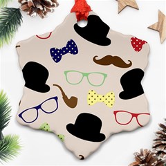 Moustache Hat Bowler Bowler Hat Snowflake Ornament (two Sides)