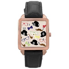 Moustache Hat Bowler Bowler Hat Rose Gold Leather Watch  by Sapixe