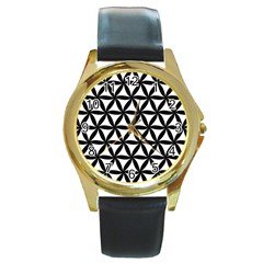 Pattern Floral Repeating Round Gold Metal Watch