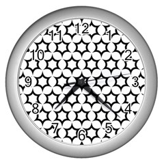 Pattern Star Repeating Black White Wall Clock (silver) by Sapixe