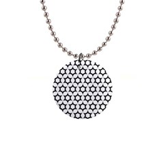 Pattern Star Repeating Black White 1  Button Necklace