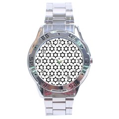 Pattern Star Repeating Black White Stainless Steel Analogue Watch by Sapixe