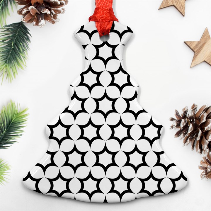 Pattern Star Repeating Black White Christmas Tree Ornament (Two Sides)