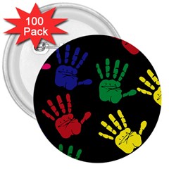 Handprints Hand Print Colourful 3  Buttons (100 Pack)  by Sapixe