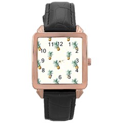 Pineapples pattern Rose Gold Leather Watch 