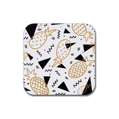 Black & gold pineapples Rubber Coaster (Square) 