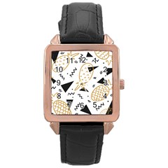 Black & gold pineapples Rose Gold Leather Watch 