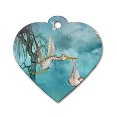 Cute Baby Is Coming With Stork Dog Tag Heart (one Side) by FantasyWorld7