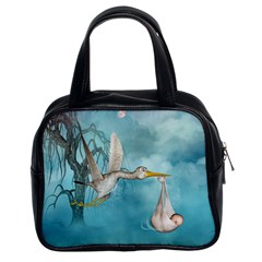 Cute Baby Is Coming With Stork Classic Handbag (two Sides) by FantasyWorld7