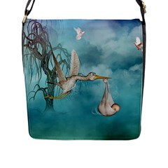 Cute Baby Is Coming With Stork Flap Closure Messenger Bag (l) by FantasyWorld7