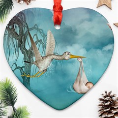 Cute Baby Is Coming With Stork Ornament (heart) by FantasyWorld7