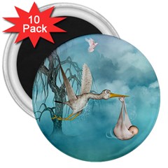 Cute Baby Is Coming With Stork 3  Magnets (10 Pack)  by FantasyWorld7