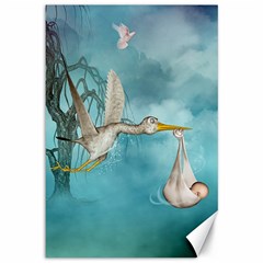 Cute Baby Is Coming With Stork Canvas 12  X 18  by FantasyWorld7