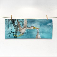 Cute Baby Is Coming With Stork Hand Towel by FantasyWorld7