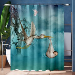 Cute Baby Is Coming With Stork Shower Curtain 60  X 72  (medium)  by FantasyWorld7