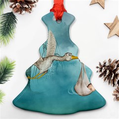 Cute Baby Is Coming With Stork Christmas Tree Ornament (two Sides) by FantasyWorld7