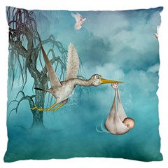 Cute Baby Is Coming With Stork Large Cushion Case (one Side) by FantasyWorld7