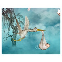 Cute Baby Is Coming With Stork Double Sided Flano Blanket (medium)  by FantasyWorld7