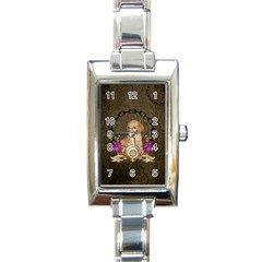 Cute Little Puppy With Flowers Rectangle Italian Charm Watch by FantasyWorld7