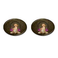 Cute Little Puppy With Flowers Cufflinks (oval) by FantasyWorld7