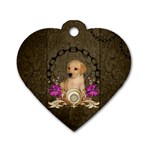 Cute Little Puppy With Flowers Dog Tag Heart (One Side) Front