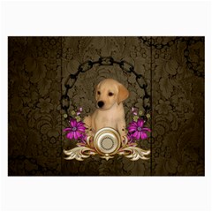 Cute Little Puppy With Flowers Large Glasses Cloth by FantasyWorld7