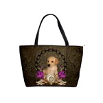 Cute Little Puppy With Flowers Classic Shoulder Handbag Front