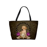 Cute Little Puppy With Flowers Classic Shoulder Handbag Back