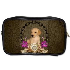 Cute Little Puppy With Flowers Toiletries Bag (one Side) by FantasyWorld7