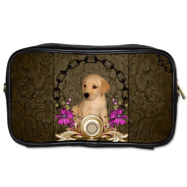 Cute Little Puppy With Flowers Toiletries Bag (Two Sides)