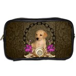 Cute Little Puppy With Flowers Toiletries Bag (Two Sides) Back