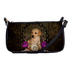 Cute Little Puppy With Flowers Shoulder Clutch Bag by FantasyWorld7