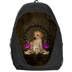 Cute Little Puppy With Flowers Backpack Bag by FantasyWorld7