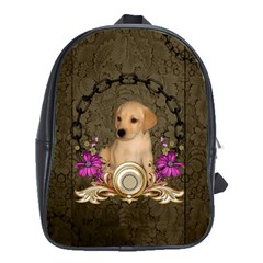 Cute Little Puppy With Flowers School Bag (xl) by FantasyWorld7