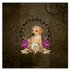 Cute Little Puppy With Flowers Large Satin Scarf (square) by FantasyWorld7