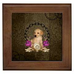 Cute Little Puppy With Flowers Framed Tiles by FantasyWorld7