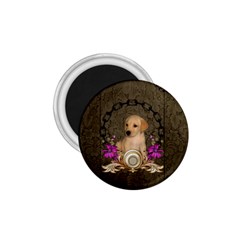 Cute Little Puppy With Flowers 1 75  Magnets by FantasyWorld7