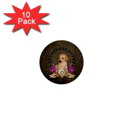 Cute Little Puppy With Flowers 1  Mini Buttons (10 Pack)  by FantasyWorld7