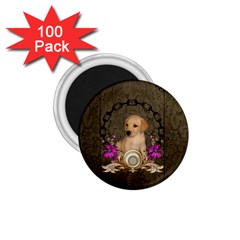 Cute Little Puppy With Flowers 1 75  Magnets (100 Pack)  by FantasyWorld7