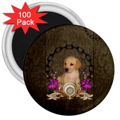 Cute Little Puppy With Flowers 3  Magnets (100 Pack) by FantasyWorld7