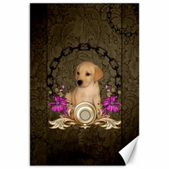 Cute Little Puppy With Flowers Canvas 24  X 36  by FantasyWorld7