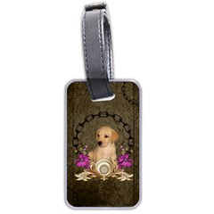 Cute Little Puppy With Flowers Luggage Tag (two Sides) by FantasyWorld7