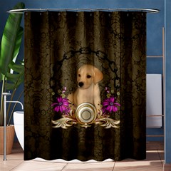 Cute Little Puppy With Flowers Shower Curtain 60  X 72  (medium)  by FantasyWorld7