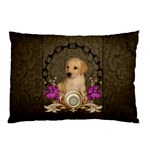 Cute Little Puppy With Flowers Pillow Case (Two Sides) Front