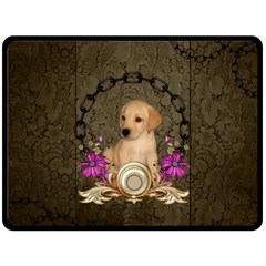 Cute Little Puppy With Flowers Double Sided Fleece Blanket (large)  by FantasyWorld7