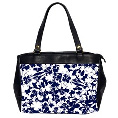 Navy & White Floral Design Oversize Office Handbag (2 Sides) by WensdaiAmbrose