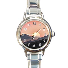 Sunset Sky Sun Graphics Round Italian Charm Watch by HermanTelo